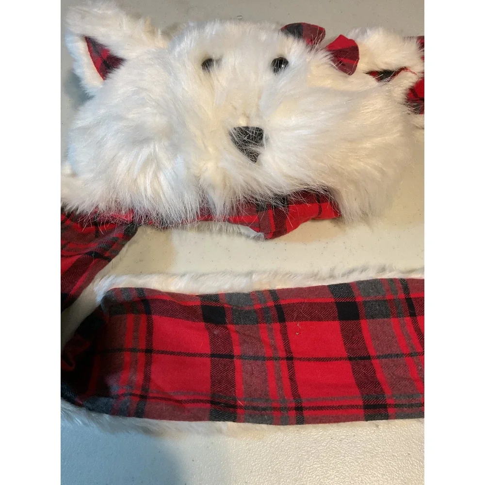 New Polar Bear Faux‎ Fur Hooded Scarf with Mittens Red Plaid Buffalo Check